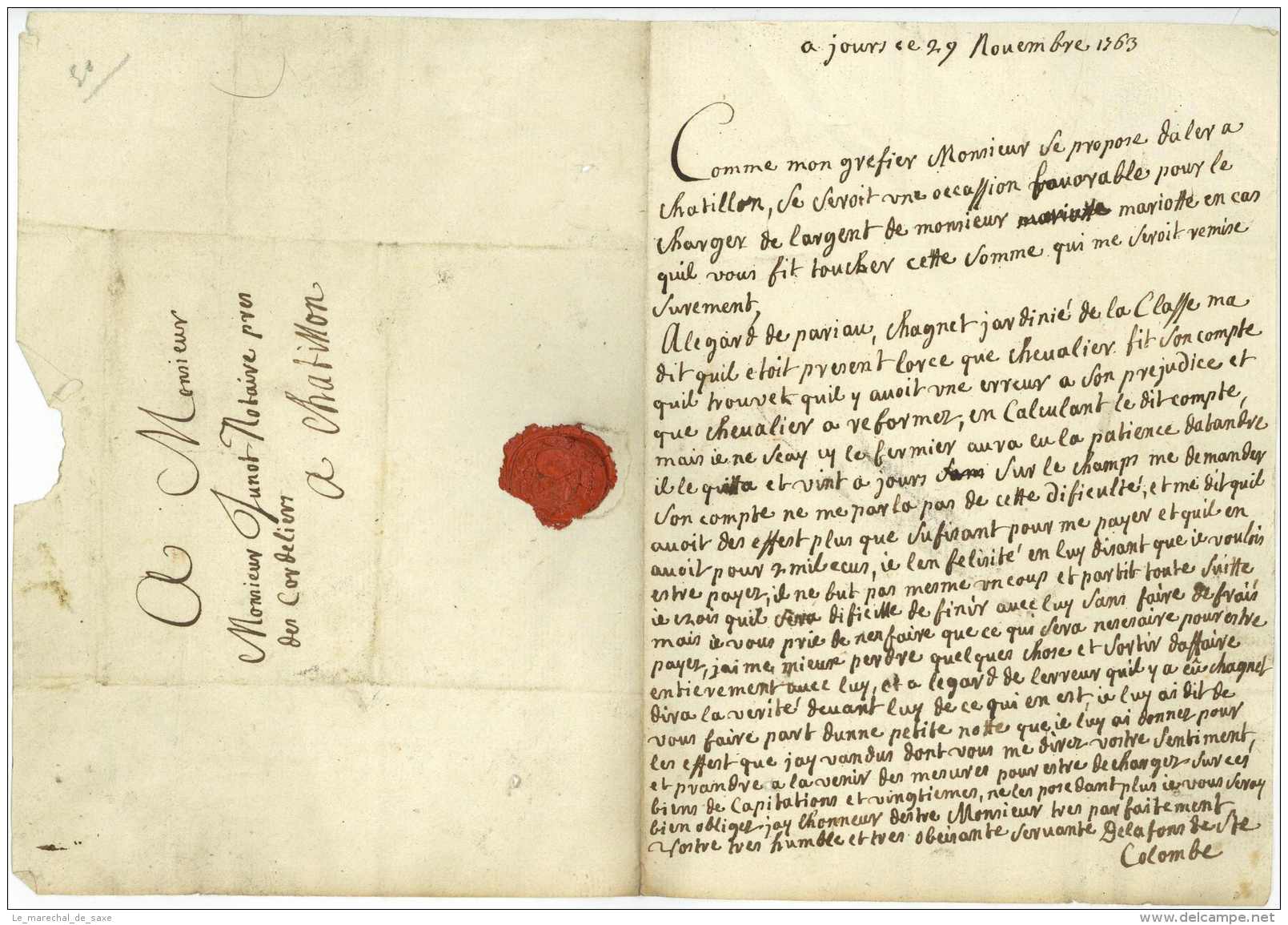 LA FONS DE SAINTE-COLOMBE , Marie-Madeleine De - 1763 Jours Chatillon-sur-Seine Bourgogne - Manuscripts
