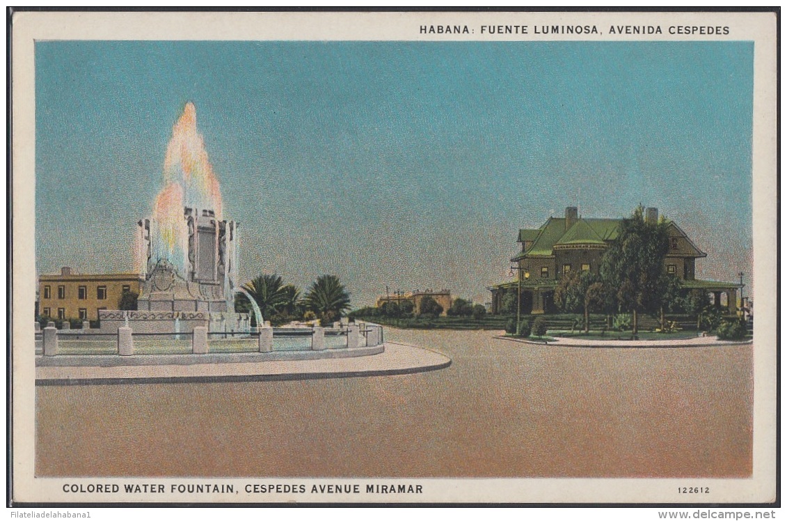 POS-311 CUBA POSTCARD. CIRCA 1940. HAVANA HABANA. QUINTA AVENIDA MIRAMAR FUENTE LUMINOSA. COLORED WATER FOUNTAINUNUSED. - Cuba