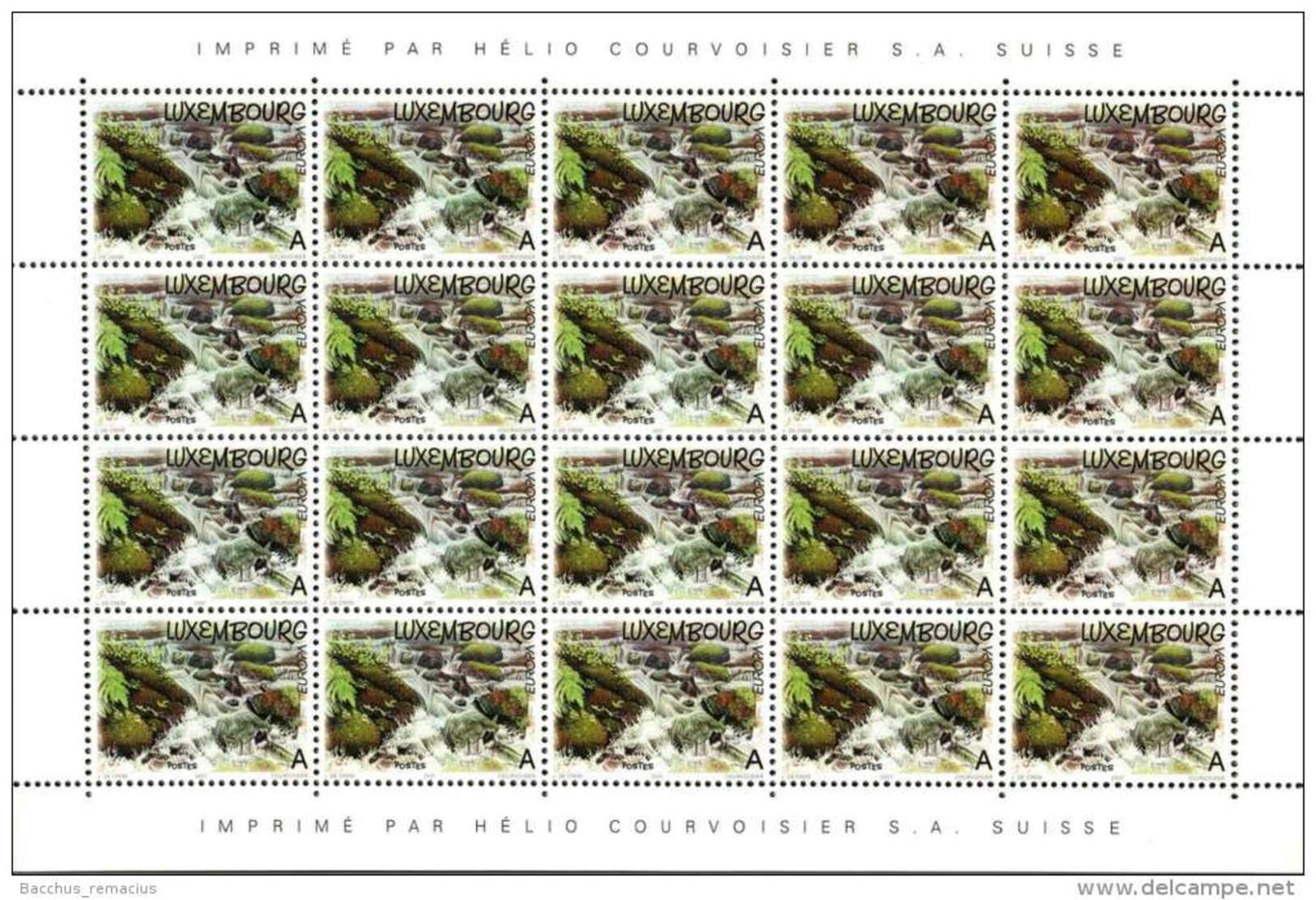 Luxembourg Feuille De 20 Timbres  "A". EUROPA 2001. Ruisseau - Feuilles Complètes