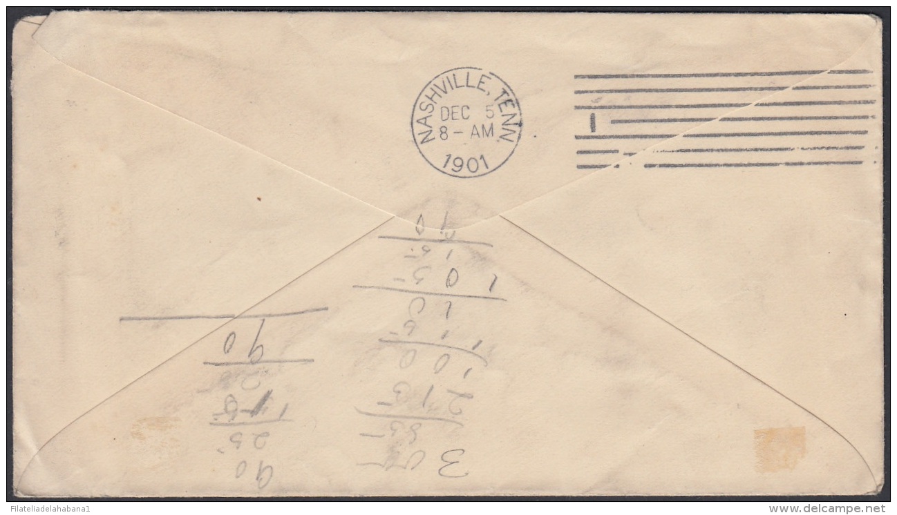 1899-EP-185 CUBA US OCCUPATION 1899 1c POSTAL STATIONERY USE 1901 CARDENAS TO NASHVILLE. - Lettres & Documents