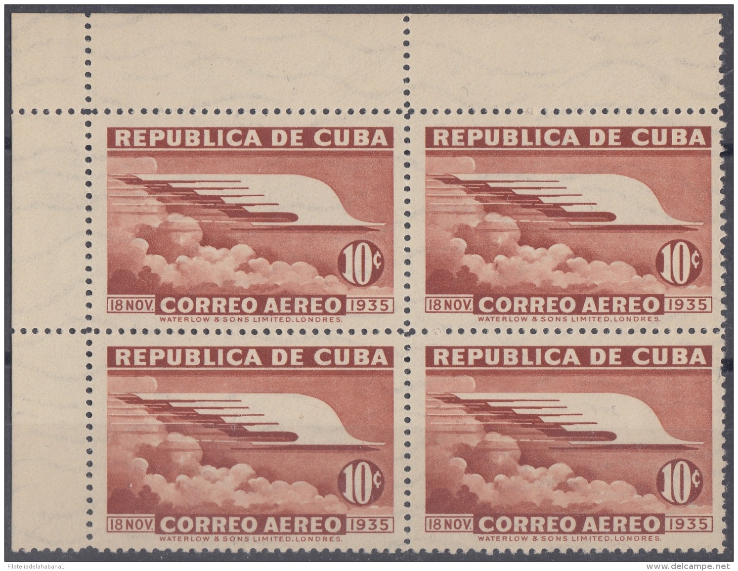 1936-245 CUBA REPUBLICA 1936 Ed.300 10c AIR MAIL. CENTENARIO MAXIMO GOMEZ. RAYO. GOMA ORIGINAL Y MANCHAS. - Nuovi