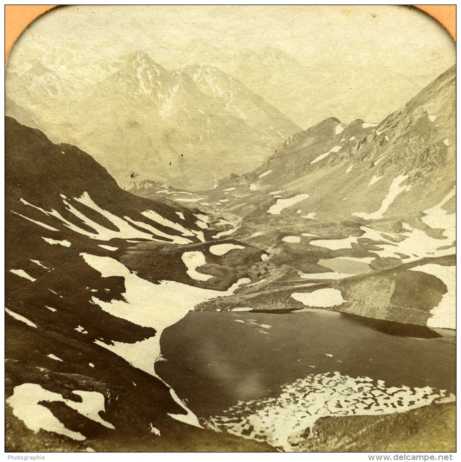 France Pyrénées Glacier Du Mont Perdu Gavarnie Anciennne Photo Stereo Transparente Andrieu 1860 - Photos Stéréoscopiques