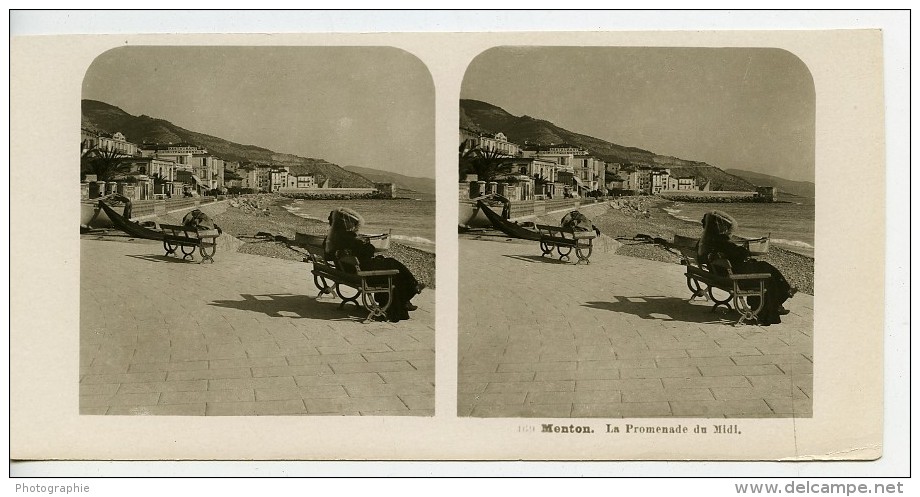 France Menton Promenade Du Midi Bords De Mer Ancienne Photo Stereo NPG 1905 - Stereoscopic