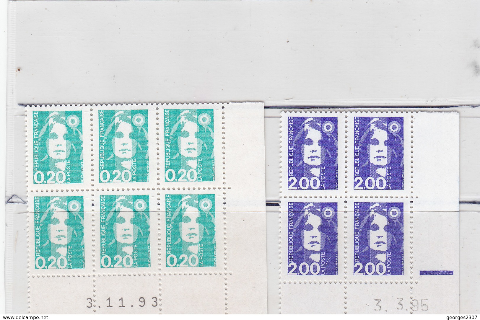 France: 10 Timbres  Neufs Marianne De Briat + Numéros - Recto/verso N°3 - 1990-1999