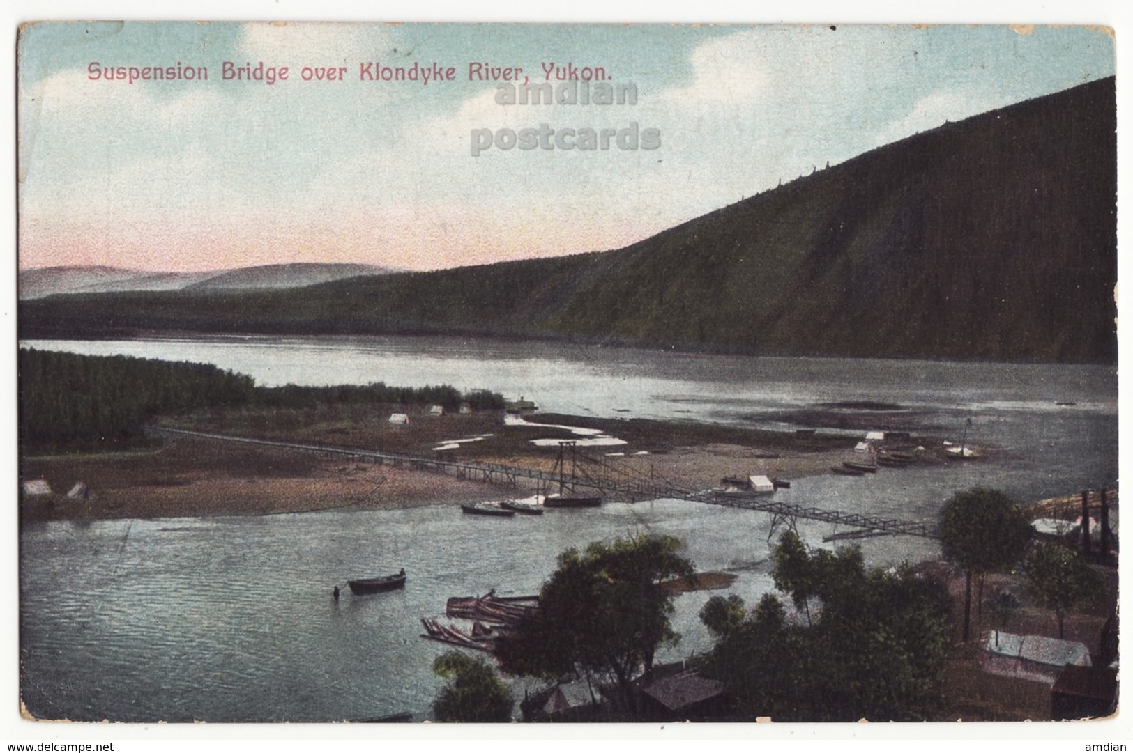 YUKON Canada, Suspension Bridge Over Klondyke River C1910s Vintage Postcard [7045] - Yukon