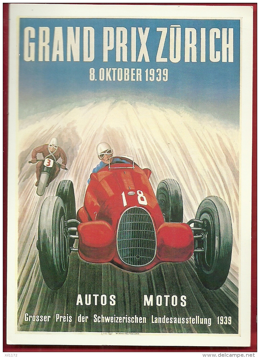 PRU-04 Affiche Du Grand Prix De Zürich 1939 Autos Motos, Reproduction Non Circulé - Grand Prix / F1