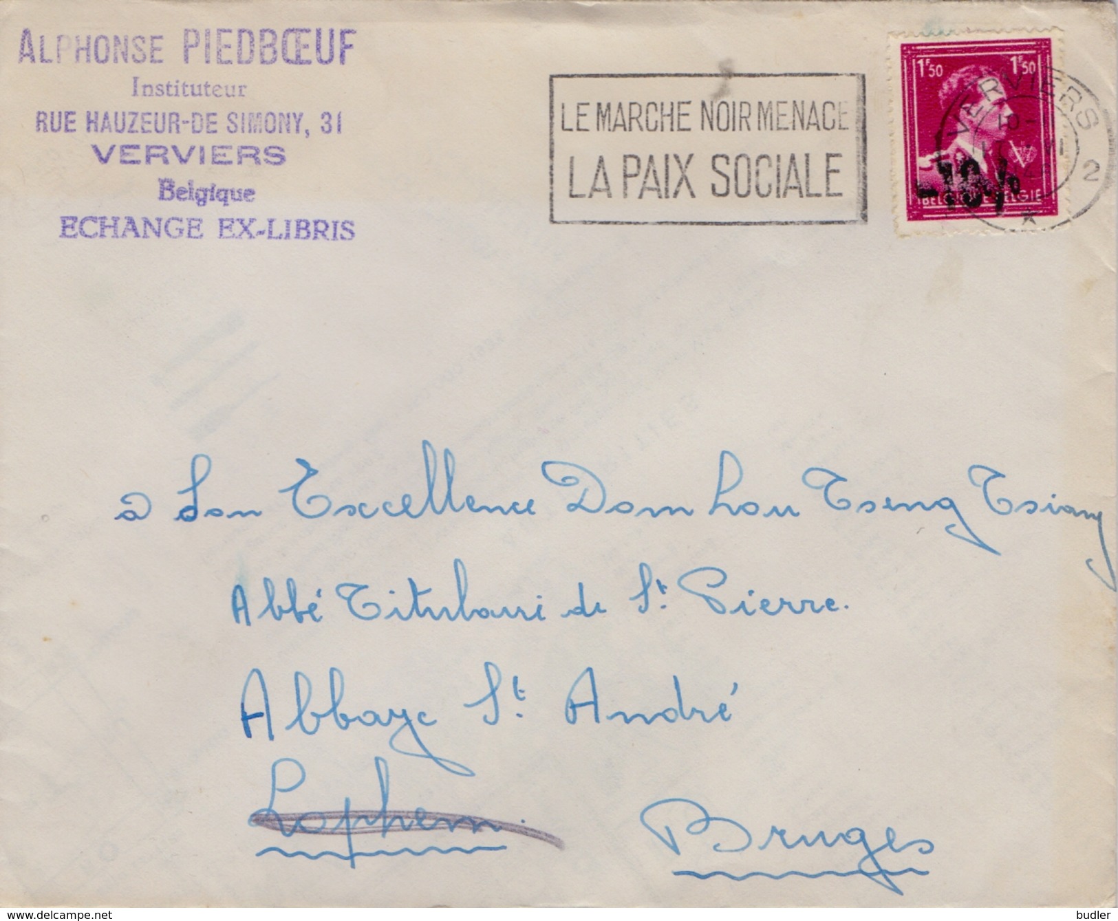 BELGIË/BELGIQUE :1946: Y.724N ( -10% ) On Travelled Cover Cancelled « VERVIERS : 17-VI-1946 ». - 1946 -10%