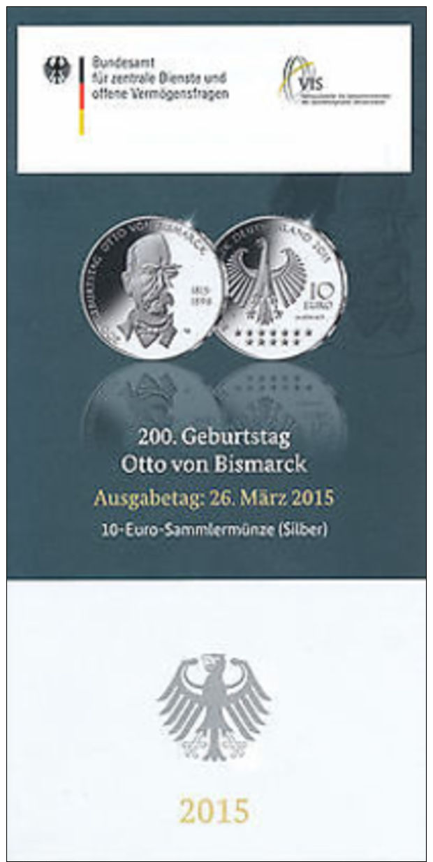 Deutschland 2015 10 Euro Silber - 200. Geb. Otto V. Bismarck - PP / Spiegelglanz - Allemagne