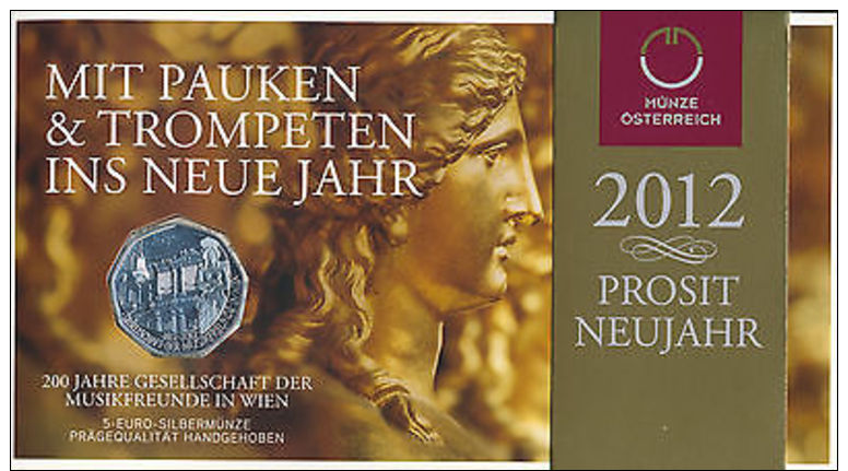 Österreich 2012 - Original 5 Euro Silber - 200 J. Musikfreunde - Handgehoben - Austria