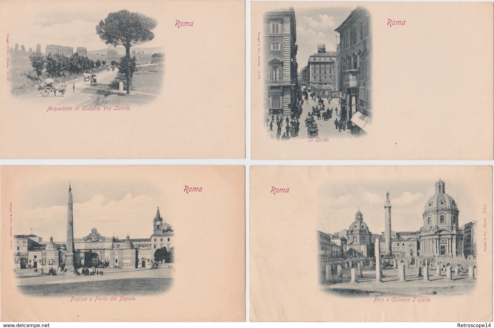 Lot 4 CPA / Cartoline Postale ROMA, Primi Del 1900 : Corso, Piazza Del Popolo, Foro Di Traiano, Via Latina. Rome. - Collections & Lots