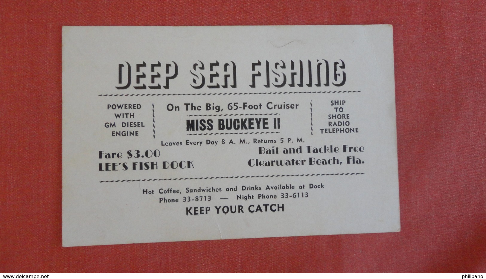 Deep Sea Fishing  Miss Buckeye 11 Clearwater Beach Fl-- Non Mailable Advertisment On Back -ref 2480 - Werbepostkarten