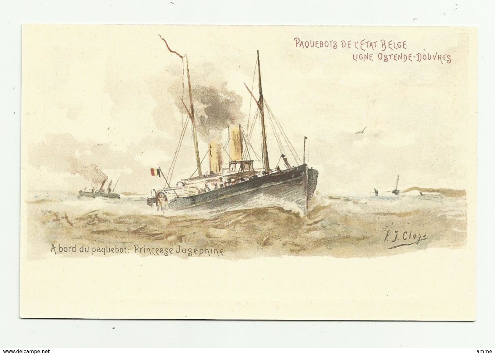Oostende  *   A Bord Du Paquebot De L'Etat Belge, Ligne Ostende - Douvres  - Princesse Josephine  (P.J. Clays) - Schiffspost