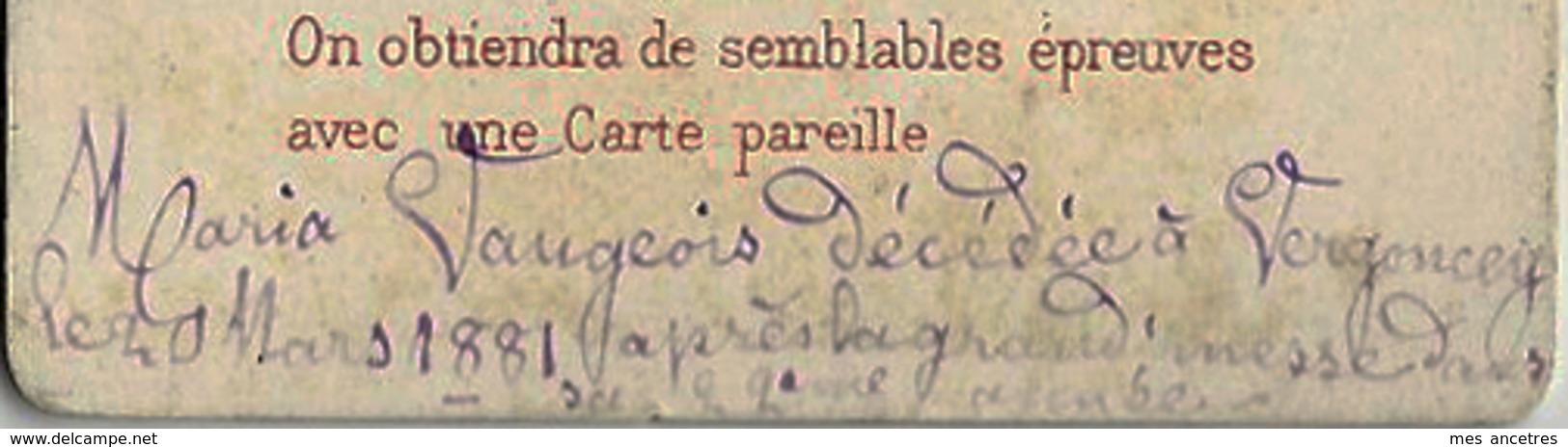 CDV Maria VAUGEOIS Dcd Après La Messe à VERGONCEY (Manche) Le 22 Mars 1881 à 22 Ans-photo Liber Sanson à Avranches - Alte (vor 1900)