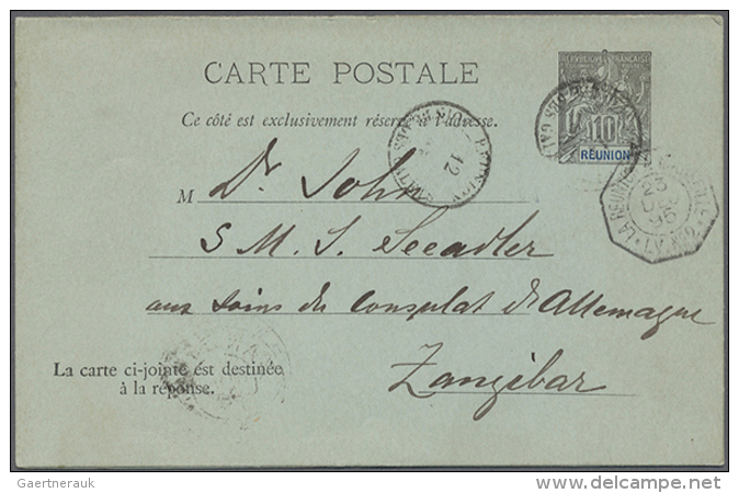 1895, 10 C. Postal Stationery Double Card Used From "REUNION POINTE DES GALETS 12.DEC.95" With Text And French Ship... - Other & Unclassified
