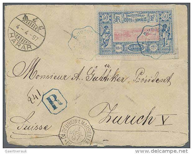 1897, Registered Letter With 50 C. Landscapes From DJIBOUTI With Shipletter Mark "LA REUNION A MARSEILLE" Sent To... - Andere & Zonder Classificatie