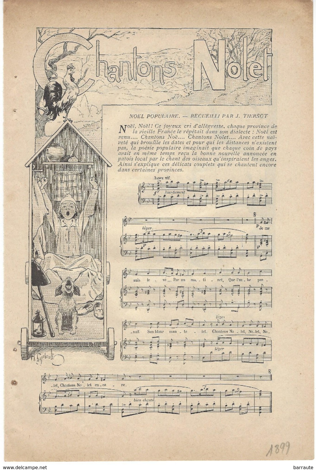 Feuillet Article Actualité 1899  PARTITION De Musique CHANT DE NOEL Recueilli Par J.TIERSOT. - Documents Historiques