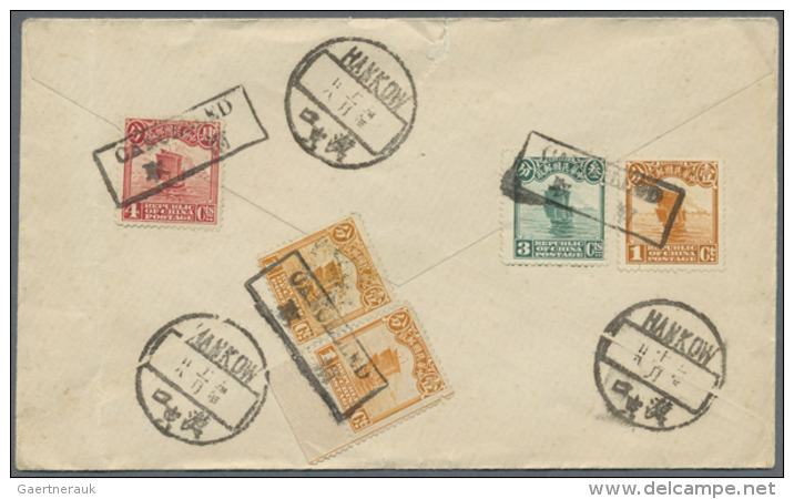 1914/23, Junk Old Plate 1 C. , 4 C. W. 1923 1 C. (2), 3 C. Tied Boxed Bilingual "CANCELLED" To Reverse Of Hankow... - Sonstige & Ohne Zuordnung