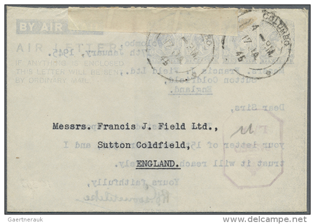 1945 (17.1.), AIR LETTER KGVI 10c. Four Impressions In Pale Blue On White Paper In Type I, Commercially Used From... - Sri Lanka (Ceylon) (1948-...)