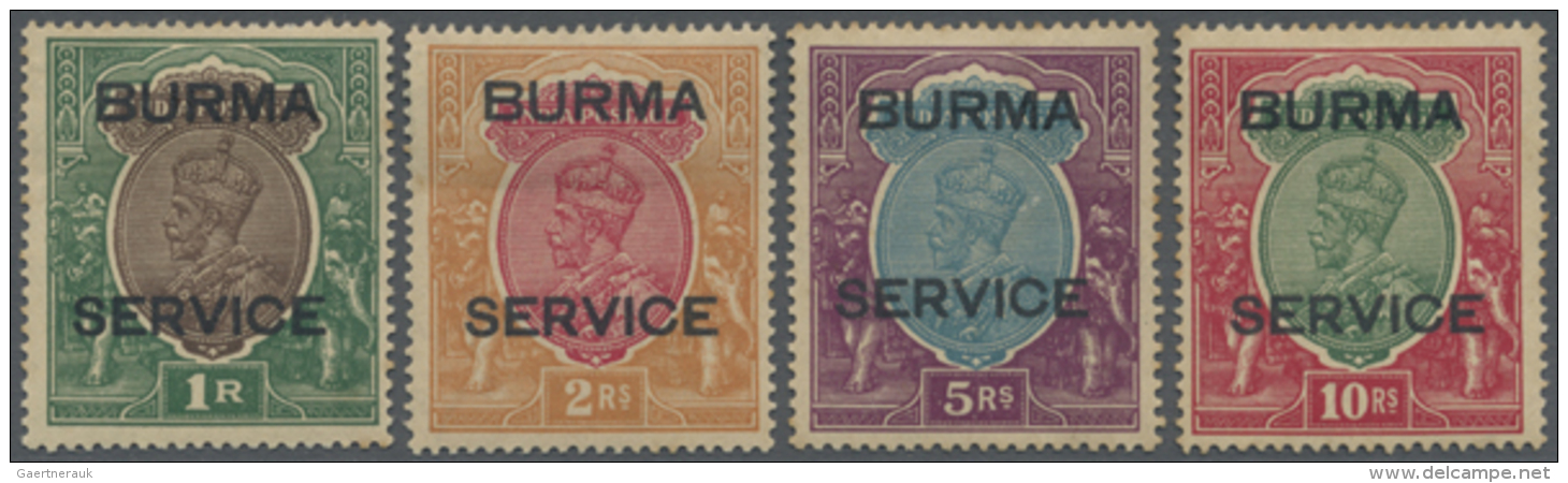 1937 KGV. 1r- To 10r. Optd. "BURMA/SERVICE", Wmk Mult Star (inverted In 2r.), Mint Lightly Hinged, Toned. (SG About... - Burma (...-1947)