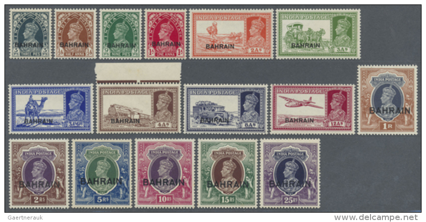 1938/1945, KGVI Overprints, 3p. To 25r. And 3p. To 12a., Complete Set Of 29 Values, Bright Colours, Well... - Bahrein (1965-...)