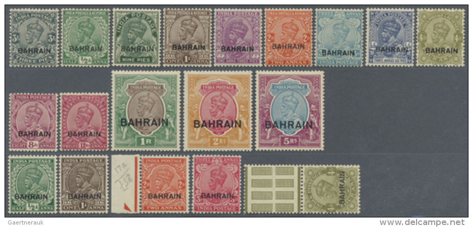 1933/1937, KGV Overprints, 3p. To 5r. And &frac12;a. To 4a., Complete Set Of 19 Values, Bright Colours, Well... - Bahrein (1965-...)