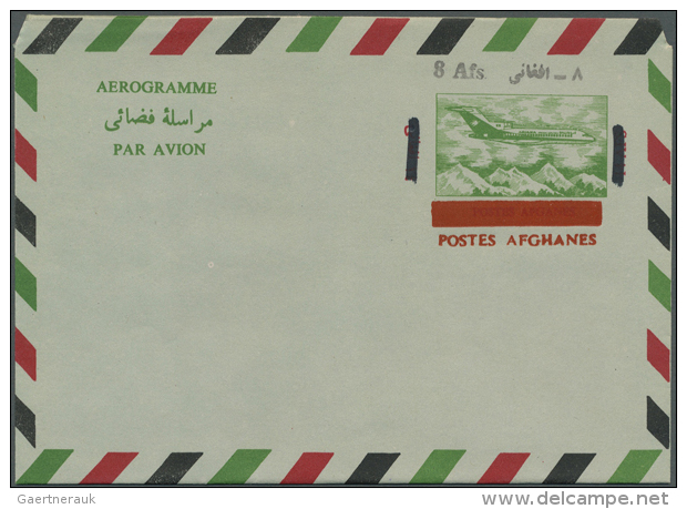 1972 AEROGRAMME 8 Afs. On 14 Afs., Ovpt. In Black, As 1) Issued, 2) With Ovpt. Inverted, 3) With Ovpt. Double, 4)... - Afghanistan