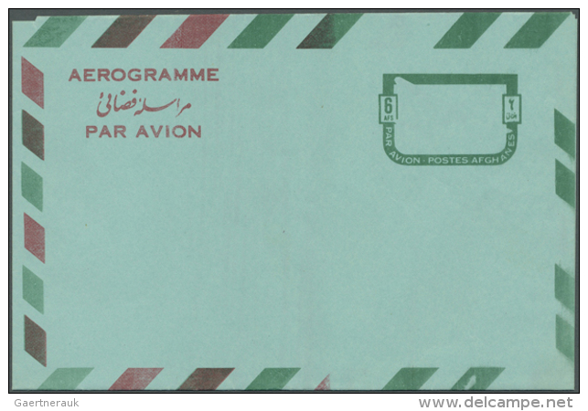 1964 AEROGRAMME 6 Afs. Red (plane) And Green (frame): Two Unused Copies Of This Scarce Aerogramme With Colours... - Afghanistan