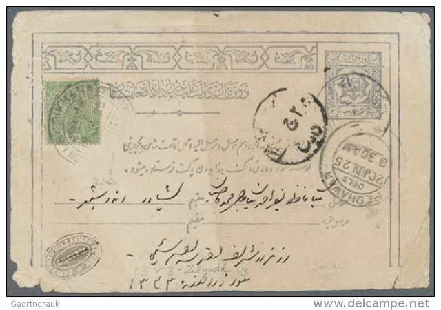 1924 4p Blue Stationery Card To Germany Cancelled By Oval Native Datestamp, Manuscript "Germany Over India" And... - Afghanistan