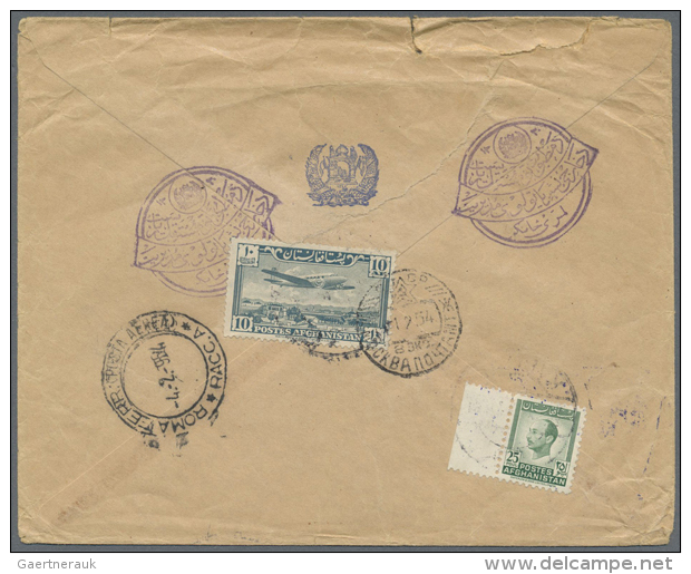 1954 Registered Airmail Cover From Kabul To Moscow Via Bombay And Italy, Franked On The Reverse With 1951 Air 10a.... - Afghanistan