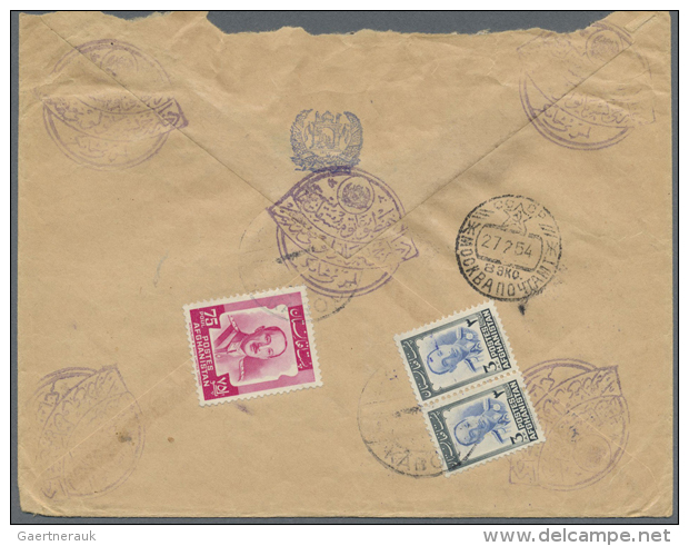 1954 Registered Airmail Cover From Kabul To Moscow Via Bombay, Franked On The Reverse With 1951 75p. And 3a. Pair... - Afghanistan