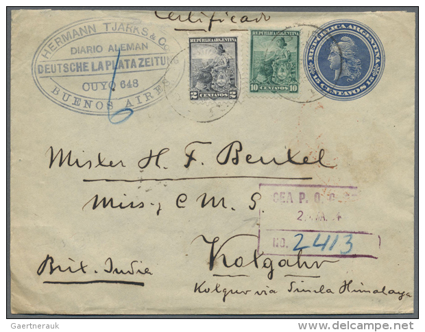 1904, Boxed "SEA P.O. 23 / 25 MA 04" In Transit On Argentine, Uprated Registered Stationery Envelope (top Reduced... - Aden (1854-1963)