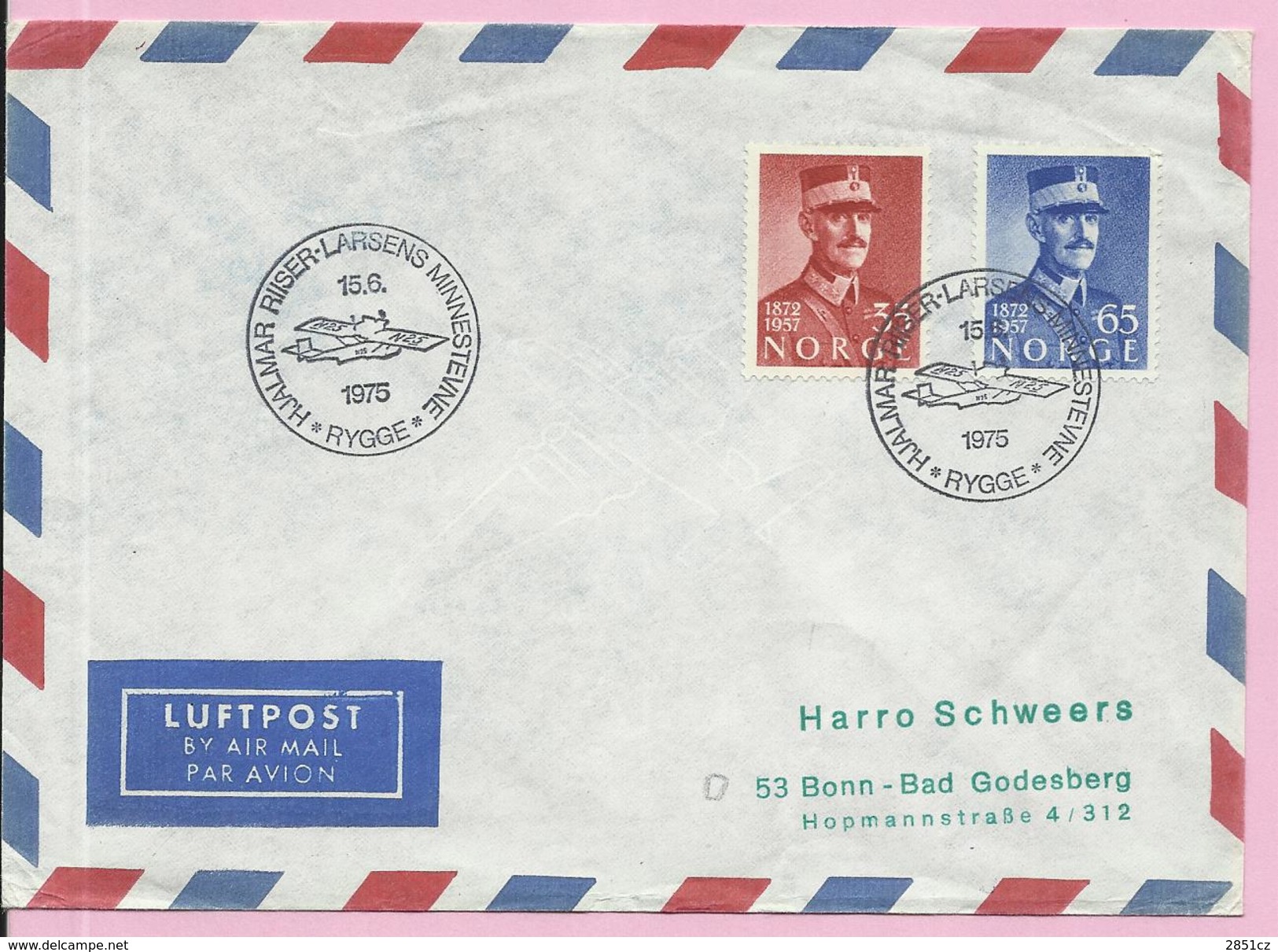 Letter - Hjalmar Riiser-Larsens Minnestevne, Rygge, 15.6.1975., Norway (Norge), By Airmail - Briefe U. Dokumente