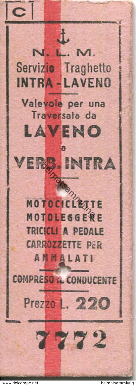 Italien - N.L.M. Navigazione Lago Maggiore - Servizia Traghetto Motociclette Motoleggere Tricicli A Pedale Carrozzette - Europe