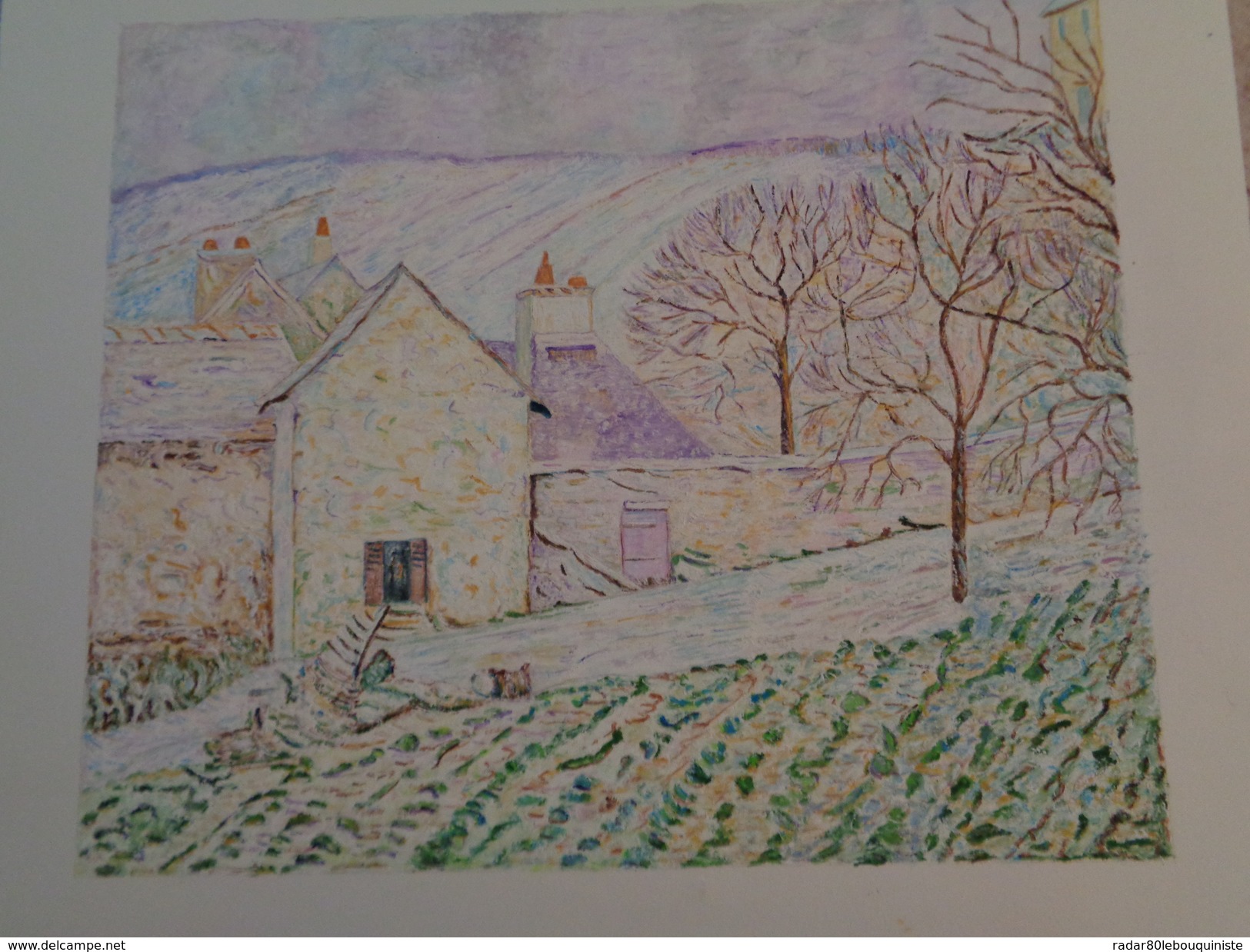 Effets De Neige à L'hermitage.D'Après Camille Pissaro.La Feuille :450 X 400 Mm.Acrylique Sur Papier Par Debeaupuis.1978 - Acrilici