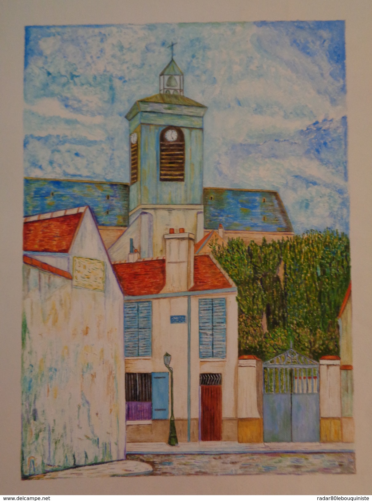 L'église Sainte-Marguerite à Paris.D'après Maurice Utrillo.La Feuille :500 X 325 Mm.Acrylique Sur Papier Par Debeaupuis. - Acrylic Resins