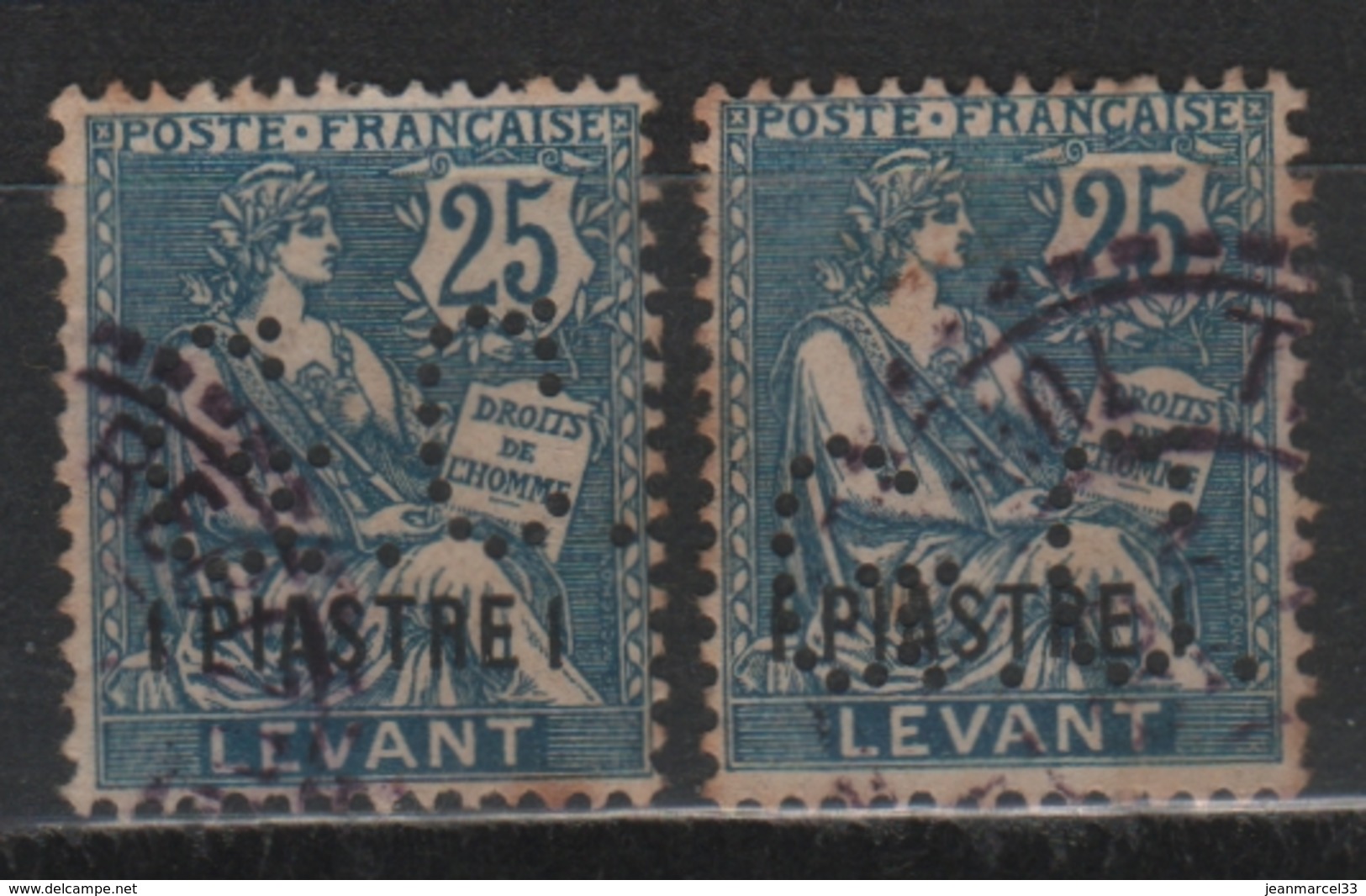 Levant 2 Timbres 1 Pistre 1 Sur 25 Bleu Perforés G.C. - Used Stamps