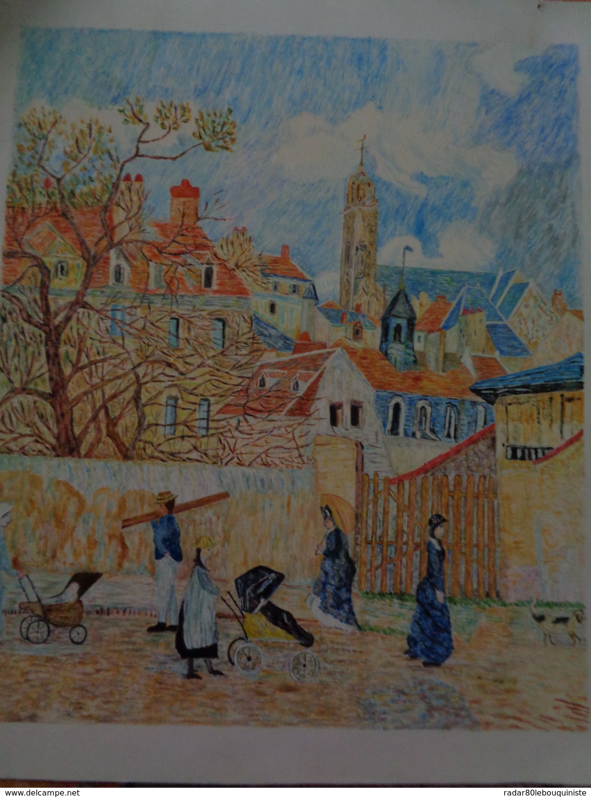 Le Parc Aux Charrettes,Pontoise.D'après Camille Pissaro.la Feuille:570 X 465 Mm.Acrylique Sur Papier Par Debeaupuis.1982 - Acrilicos