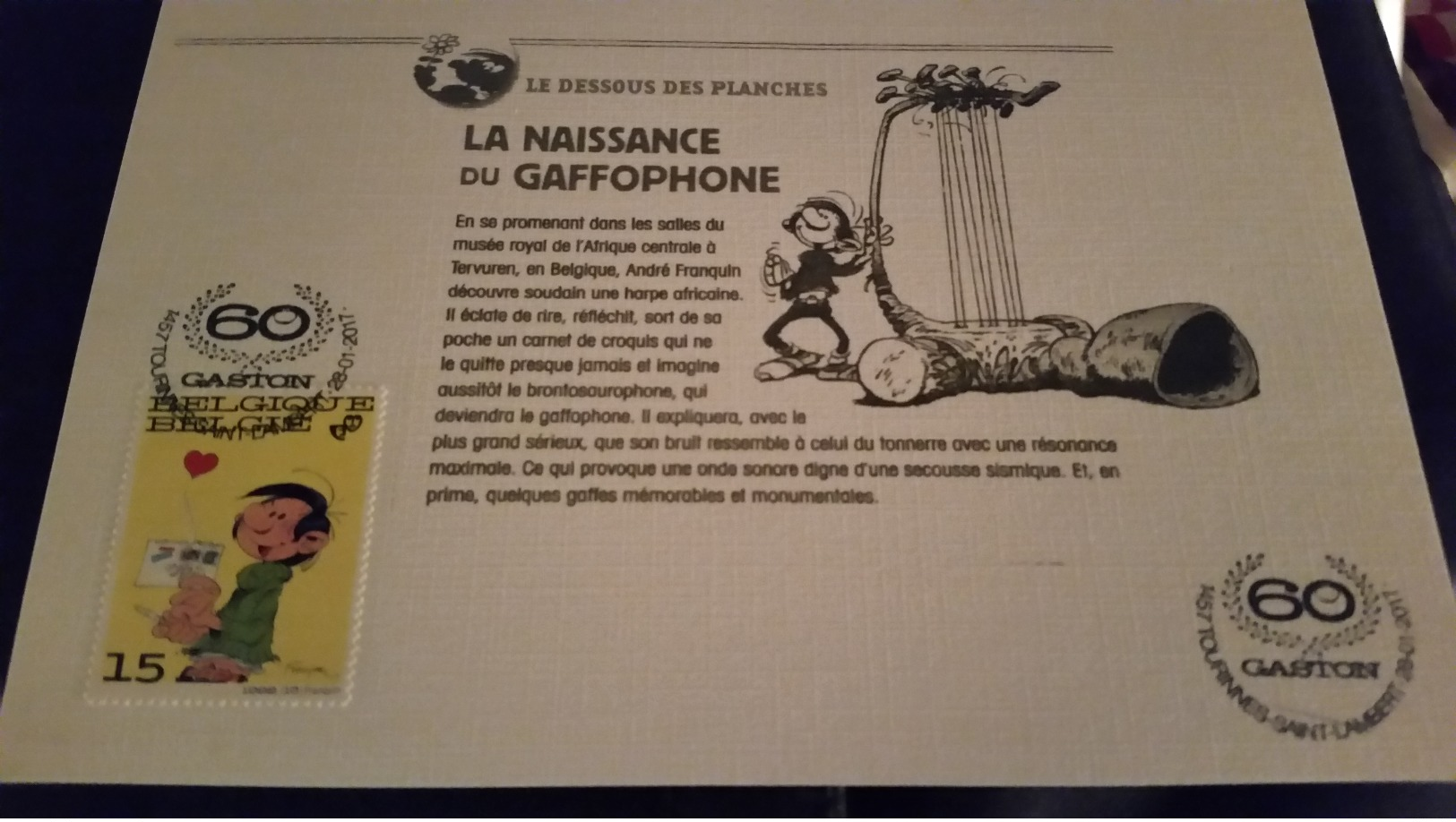 Gaston Lagaffe Le Dessous Des Planches Carte Personnalisée 60eme Anniversaire La Naissance Du Gaffophone - Philabédés