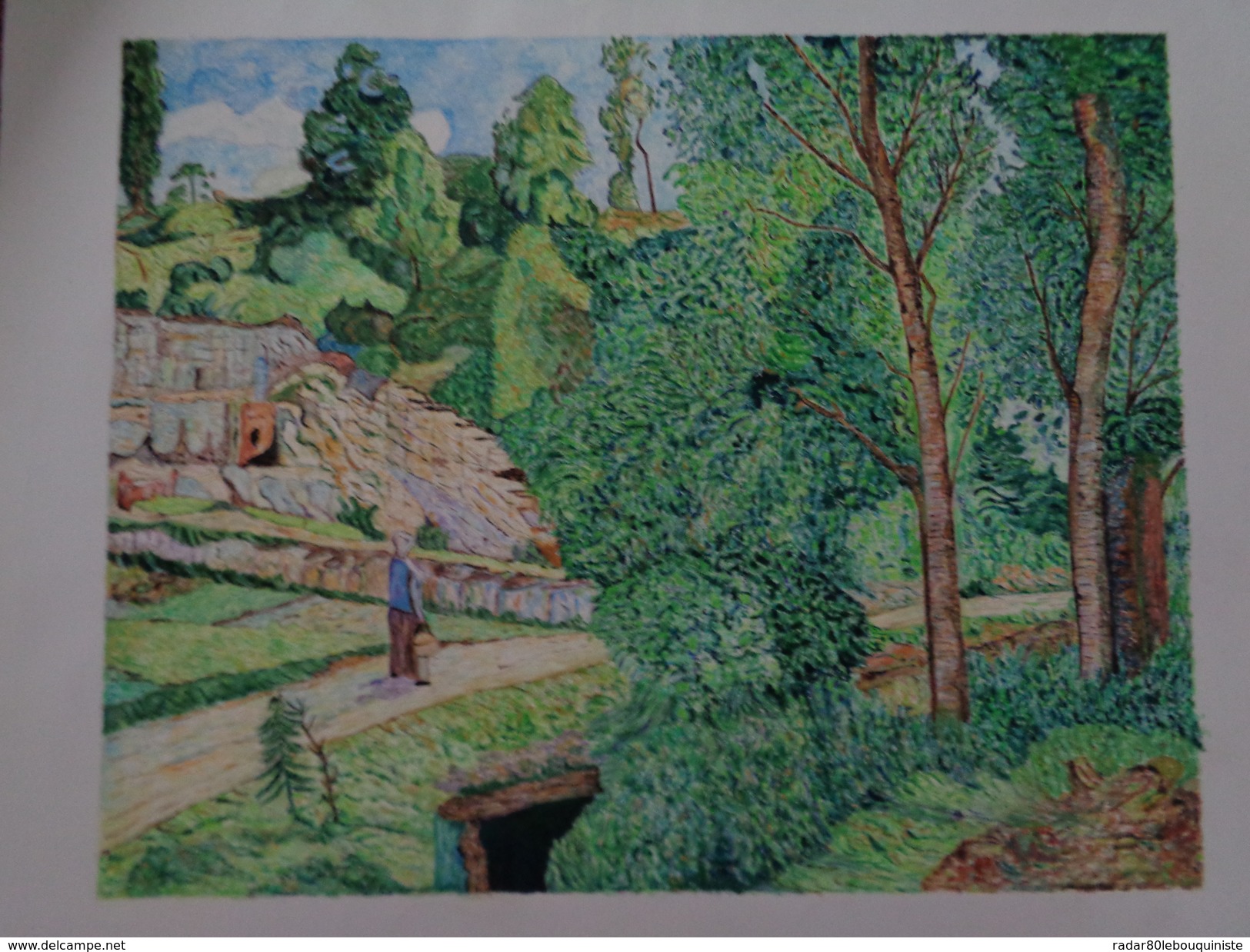 La Carrière,Pontoise.D'après Camille Pissaro.la Feuille:550 X 440 Mm.Acrylique Sur Papier Par Debeaupuis.1976 - Acryliques