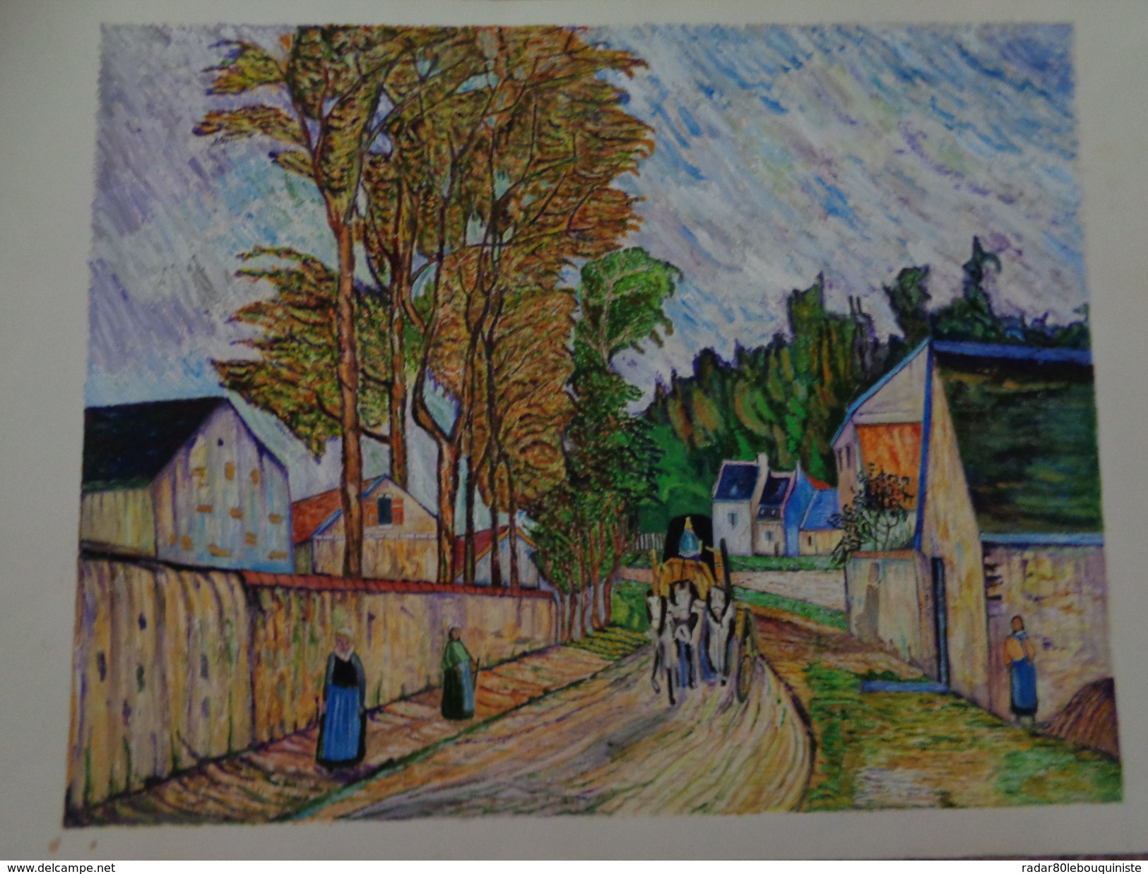 La Route D'Ennery.D'après Camille Pissaro.la Feuille:500 X 328 Mm.Acrylique Sur Papier Par Debeaupuis.1969 - Acryl