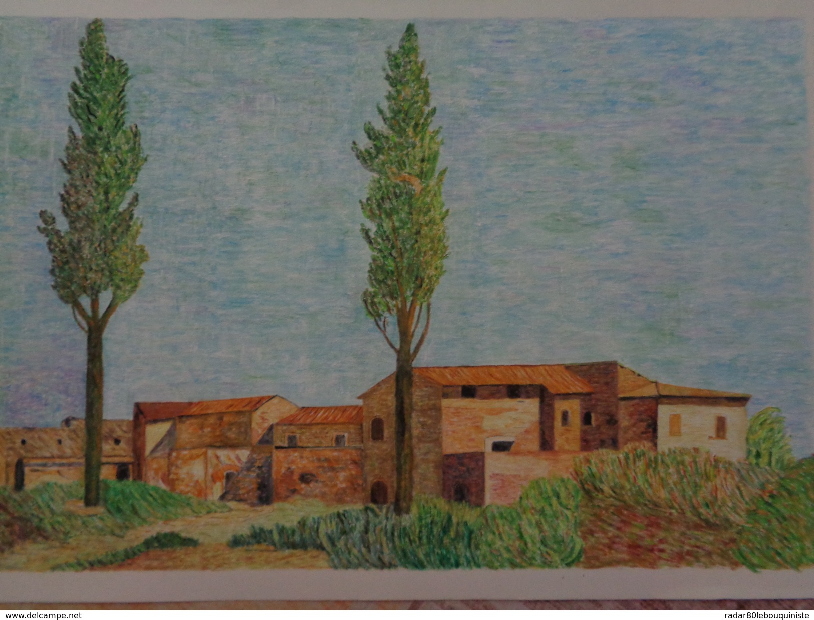 Villa Farnèse,les Deux Peupliers.D'après P-H-de VALENCIENNES Feuille:540 X 330 Mm.Acrylique Sur Papier Par Debeaupuis - Acrilicos