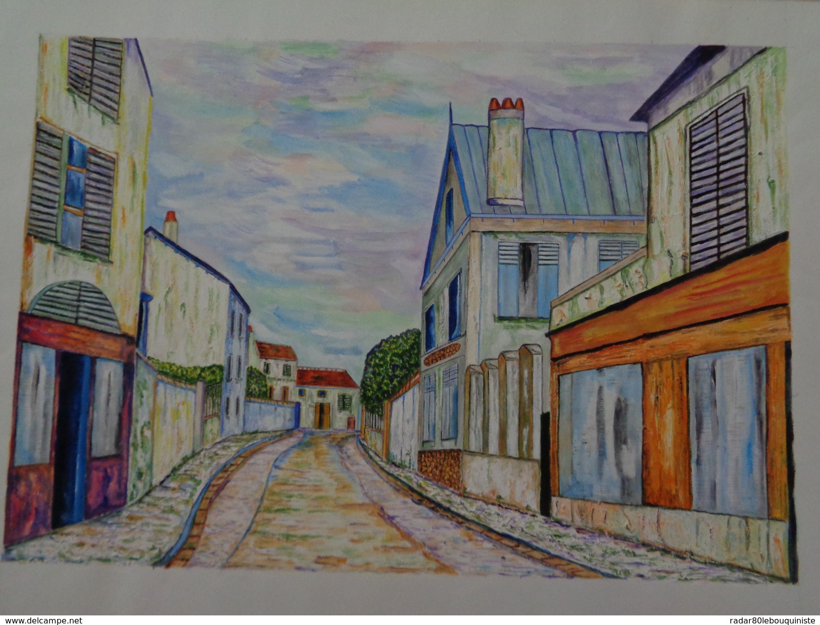 Paysage De Banlieue.D'après Maurice Utrillo. La Feuille:500 X 325 Mm.Acrylique Sur Papier Par Debeaupuis.1968 - Acryl