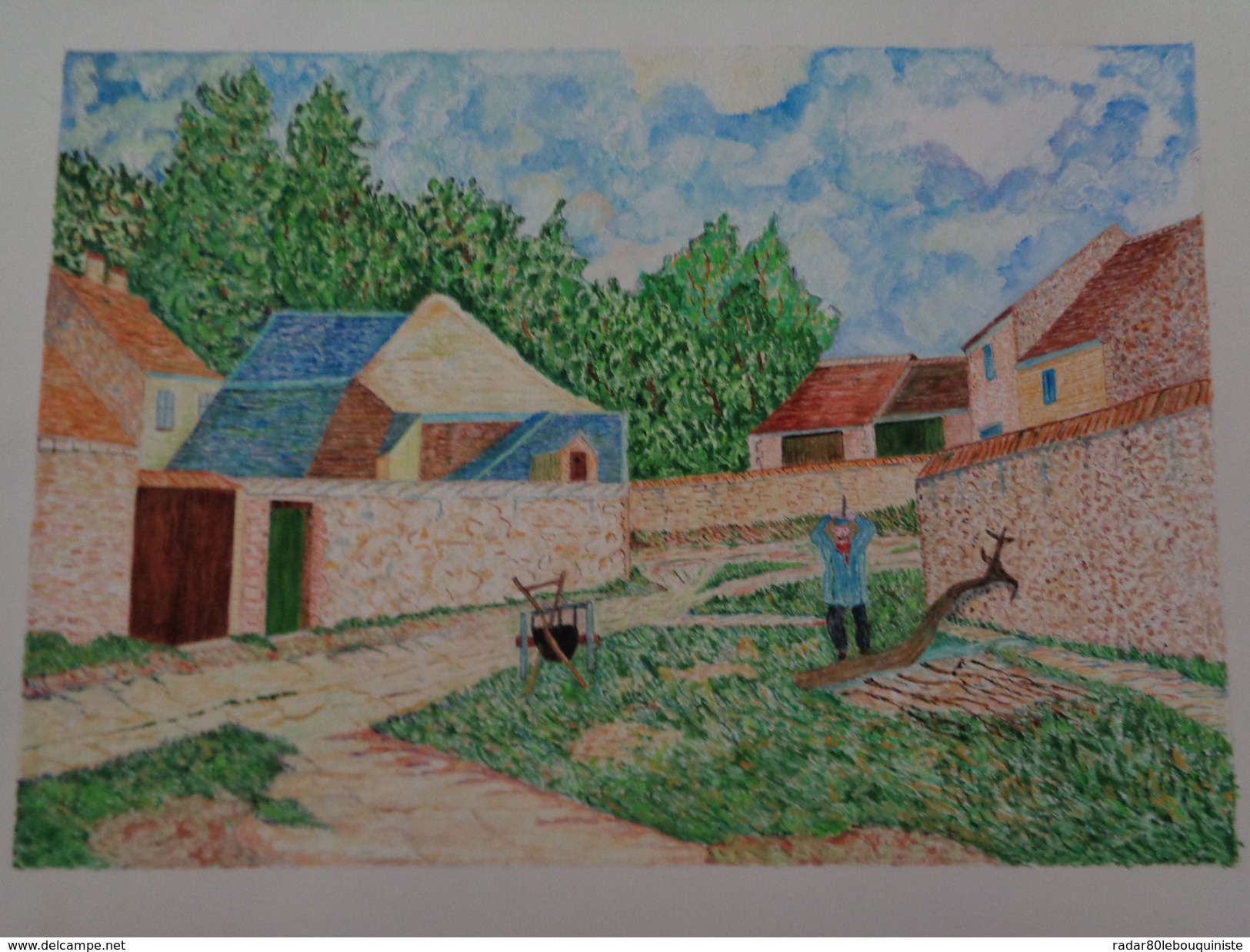 Rue Villageoise à Marlotte.D'après Alfred Sisley. La Feuille:480 X 325 Mm.Acrylique Sur Papier Par Debeaupuis.1978 - Acrilicos