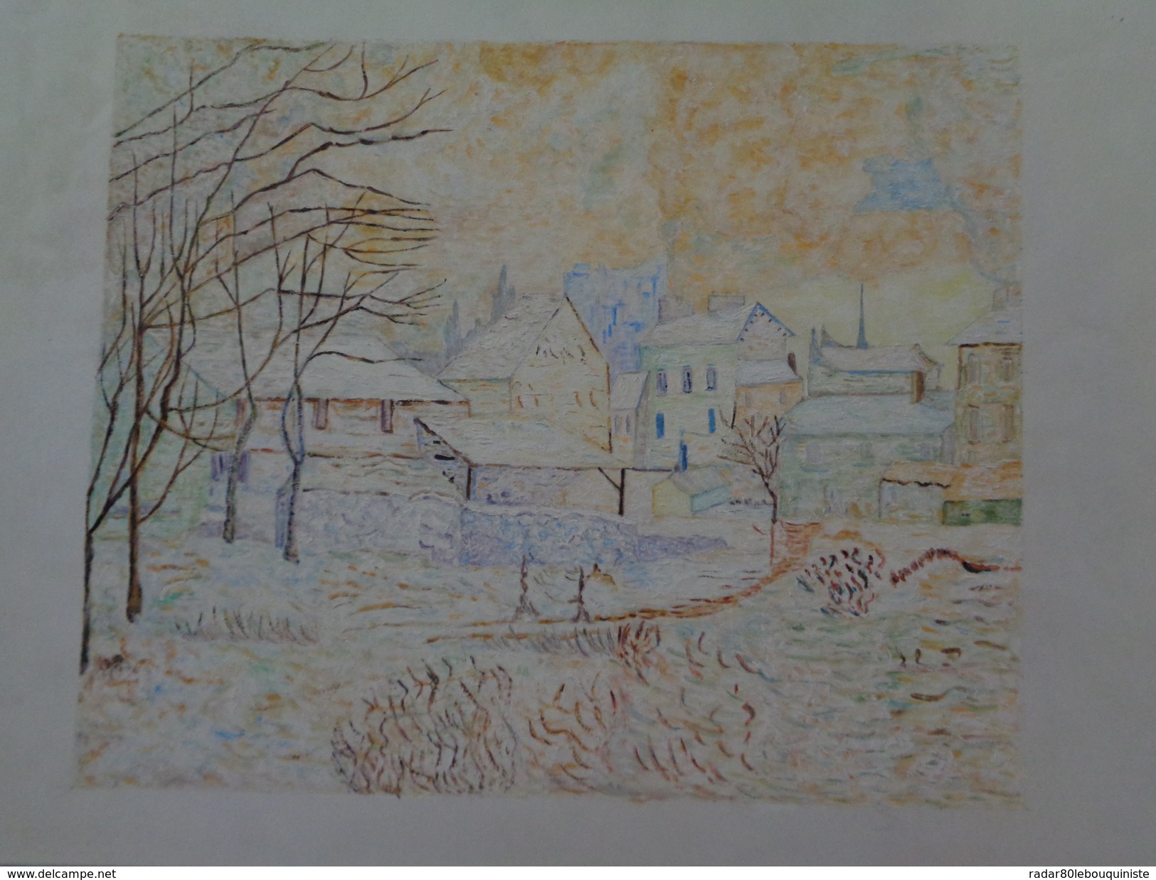 Effet De Neige,soleil Couchant.D'après Claude Monet .la Feuille:450 X 320 Mm.Acrylique Sur Papier Par Debeaupuis.1974 - Acrilicos