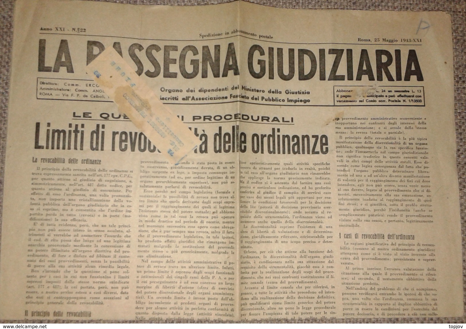 ITALIA - LA  RASSEGNA  GIUDIZIARIA - ROMA 1942 - Oorlog 1939-45