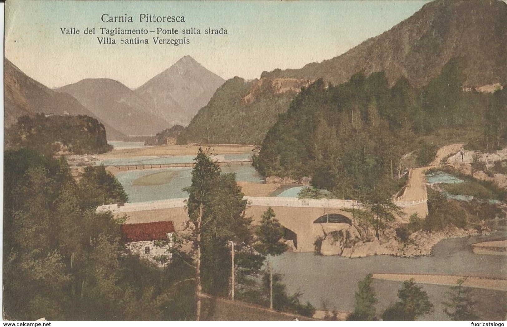 CARNIA PITTORESCA (UDINE) VALLE DEL TAGLIAMENTO -PONTE SULLA STRADA VILLA SANTINA-VERZEGNIS -FP - Udine