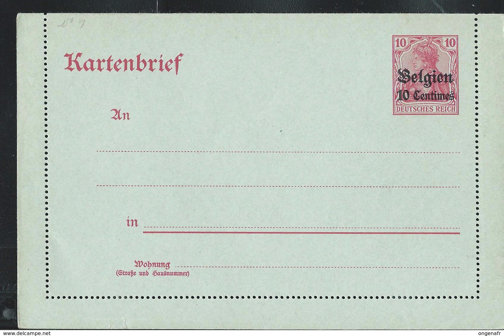 Carte Lettre Neuve N° 1.   Germania Surchargé - German Occupation