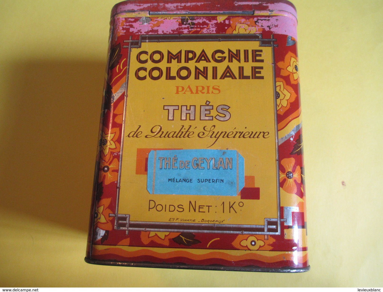 Boite En Fer/Alimentaire/Compagnie Coloniale/Thés/Paris/1 Kg/Passy/Vinatié/Bordeaux/Vers 1930-1950              BFPP103 - Cajas