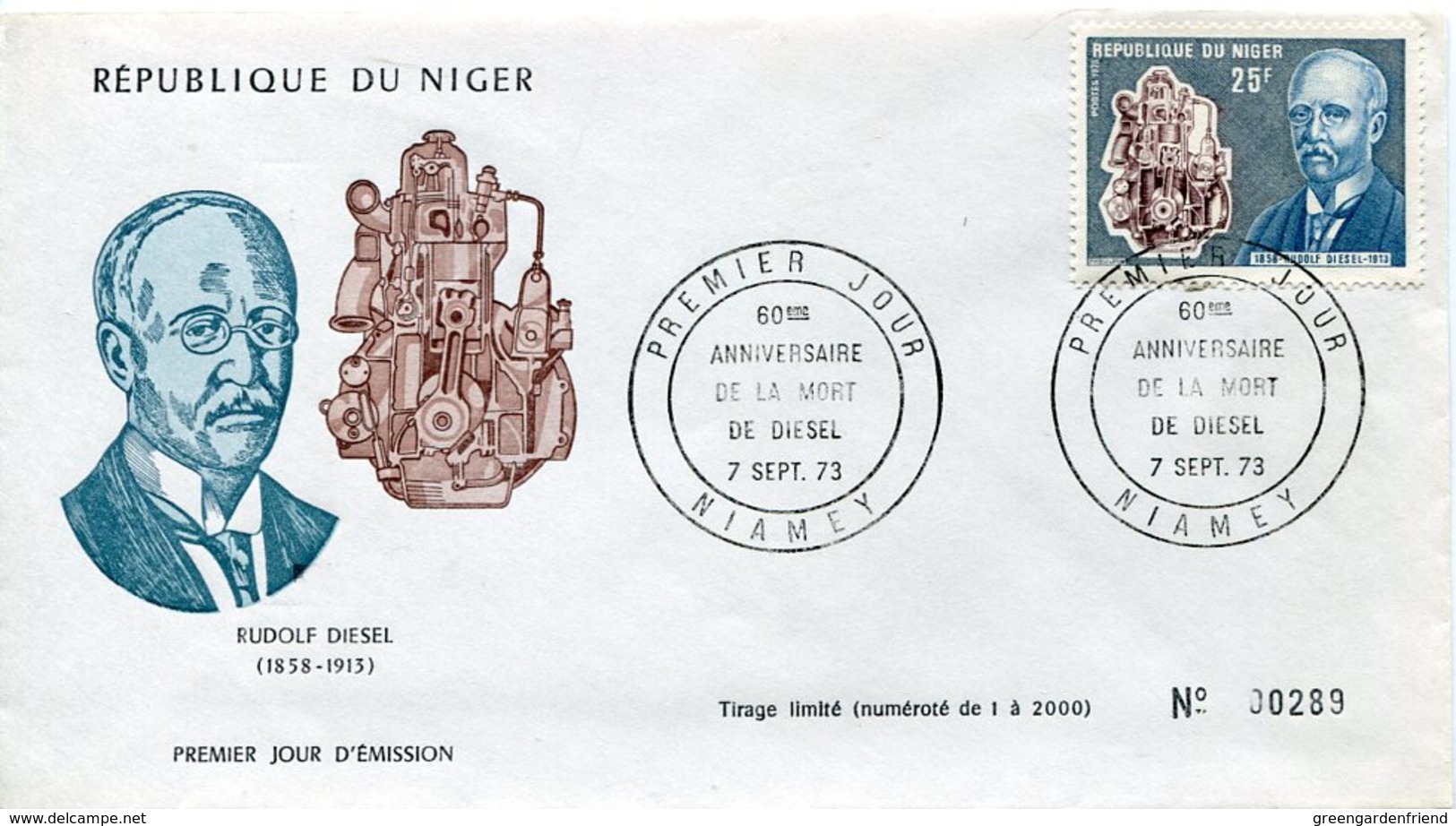 18086  Niger,  Fdc  1973  Rudolf Diesel,  60th Anniversary Of Death - Autos