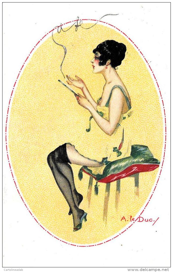 [DC3966] CPA - DONNA CON BOCCHINO - FIRMATA A. LE DUC - Viaggiata 1919 - Old Postcard - Moda